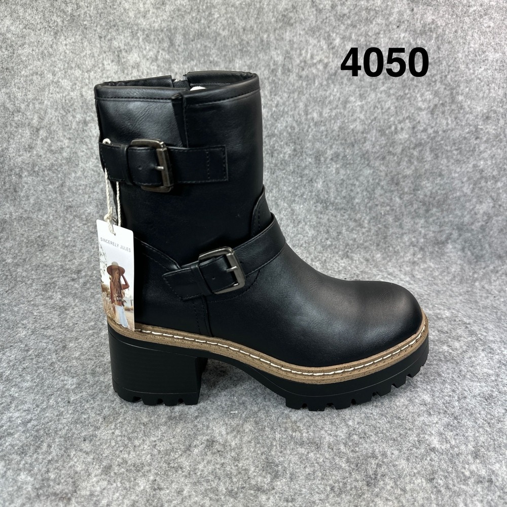 Sincerely Jules Marise Black Moto Boots Womens 8 Platform Lug Sole